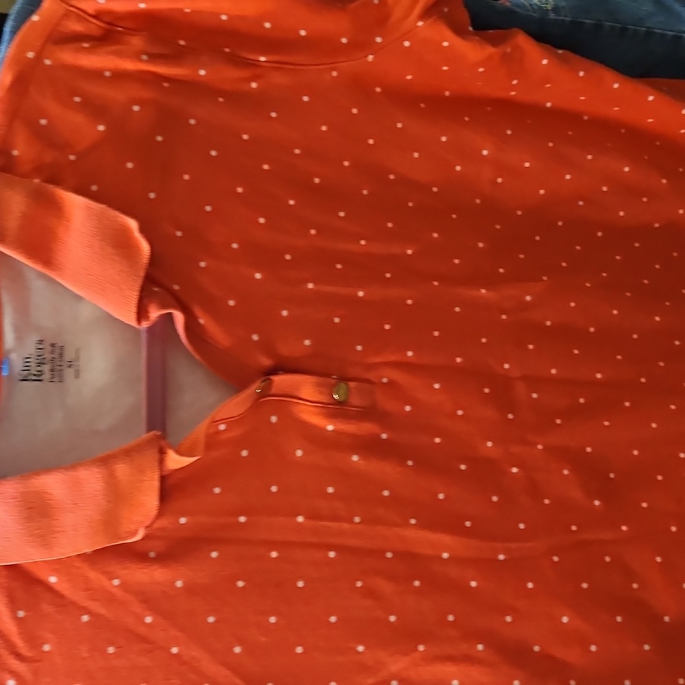 Kim Rogers Womens Orange Polo with White Dots Size Xl